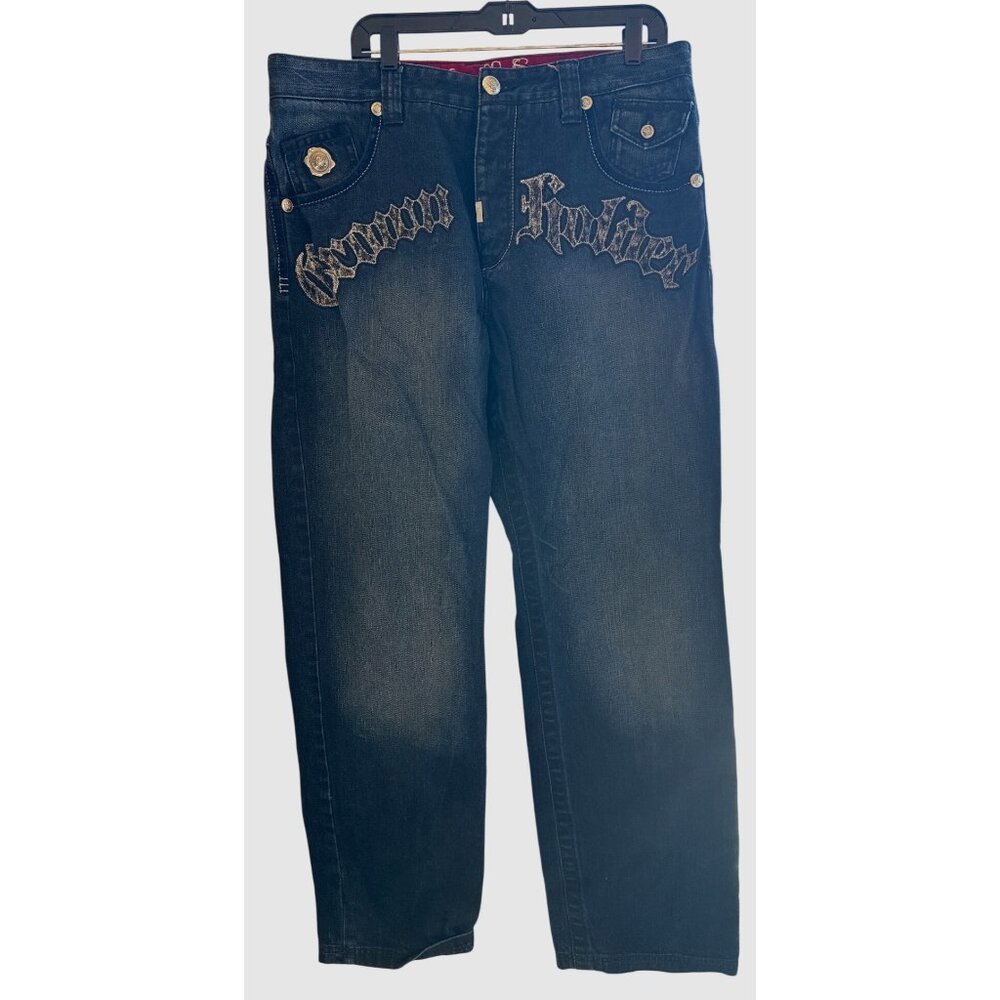 Crown Holder Men's Jeans 36 x 33 Embellished Button Fly